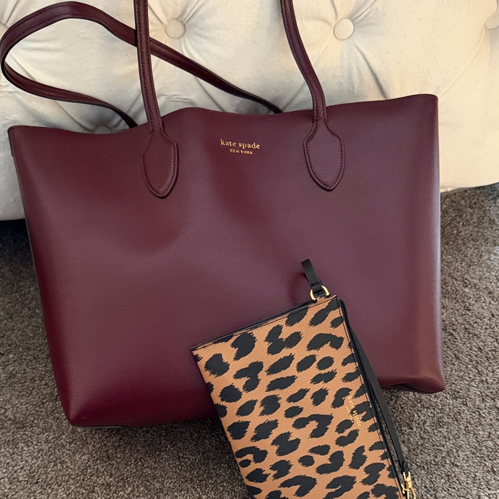Kate Spade Deep Red Tote with Leopard Print Pouch
